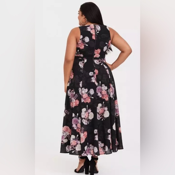 Torrid Black Floral Georgette Sleeveless Maxi Dress D23 - Picture 3 of 8
